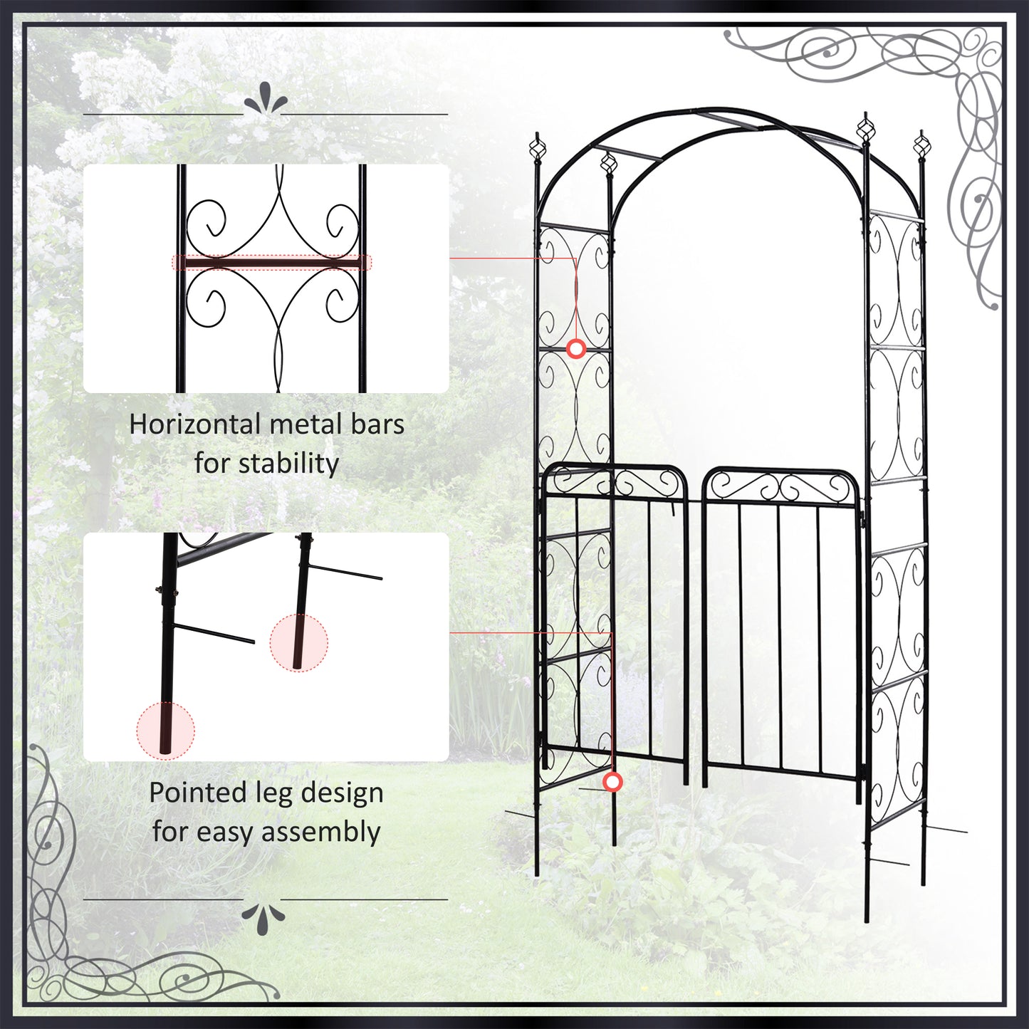 Garden Decorative Metal Arch with Gate Outdoor Patio Trellis Arbor