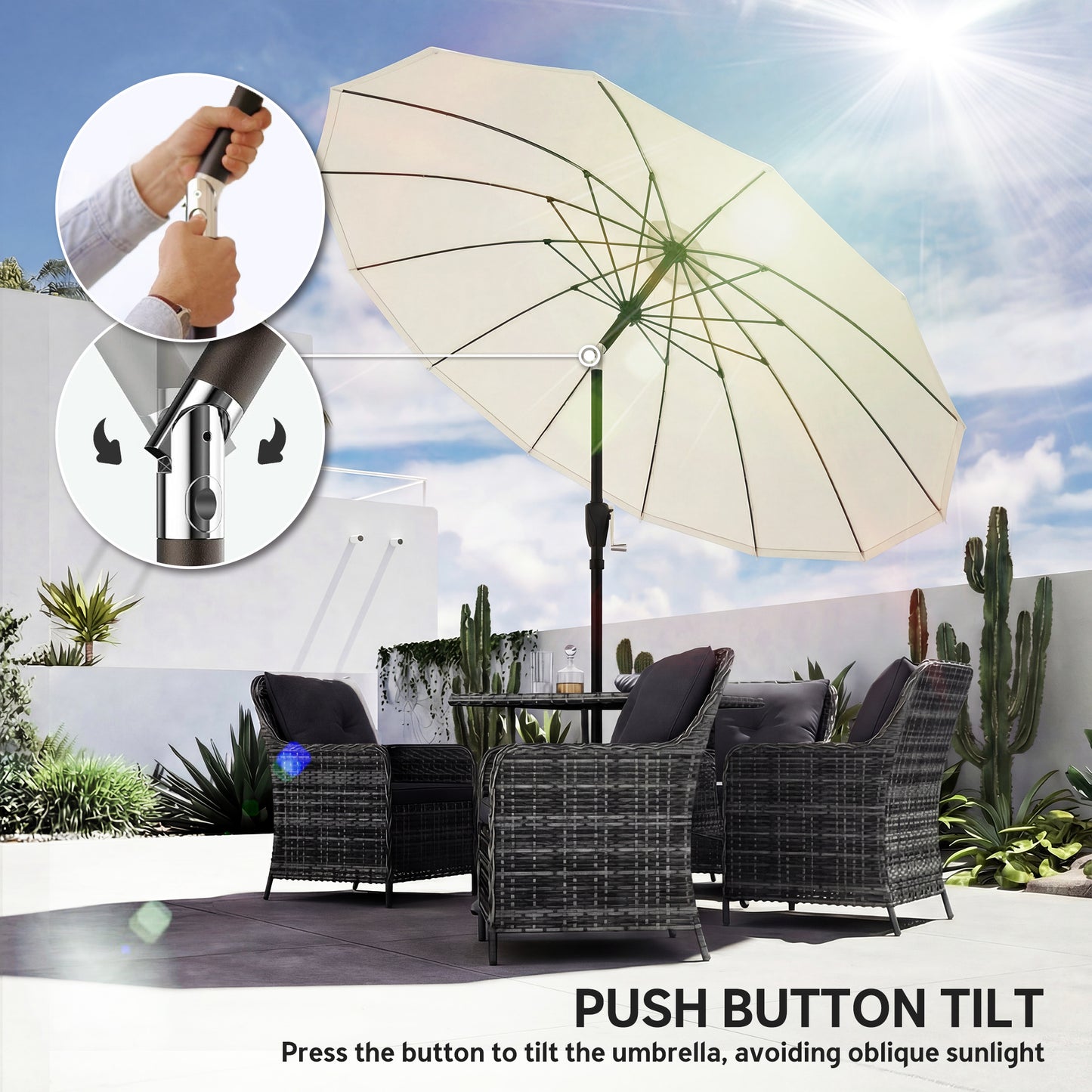 2 m Shanghai Garden Parasol Umbrella with 16 Fibreglass Ribs