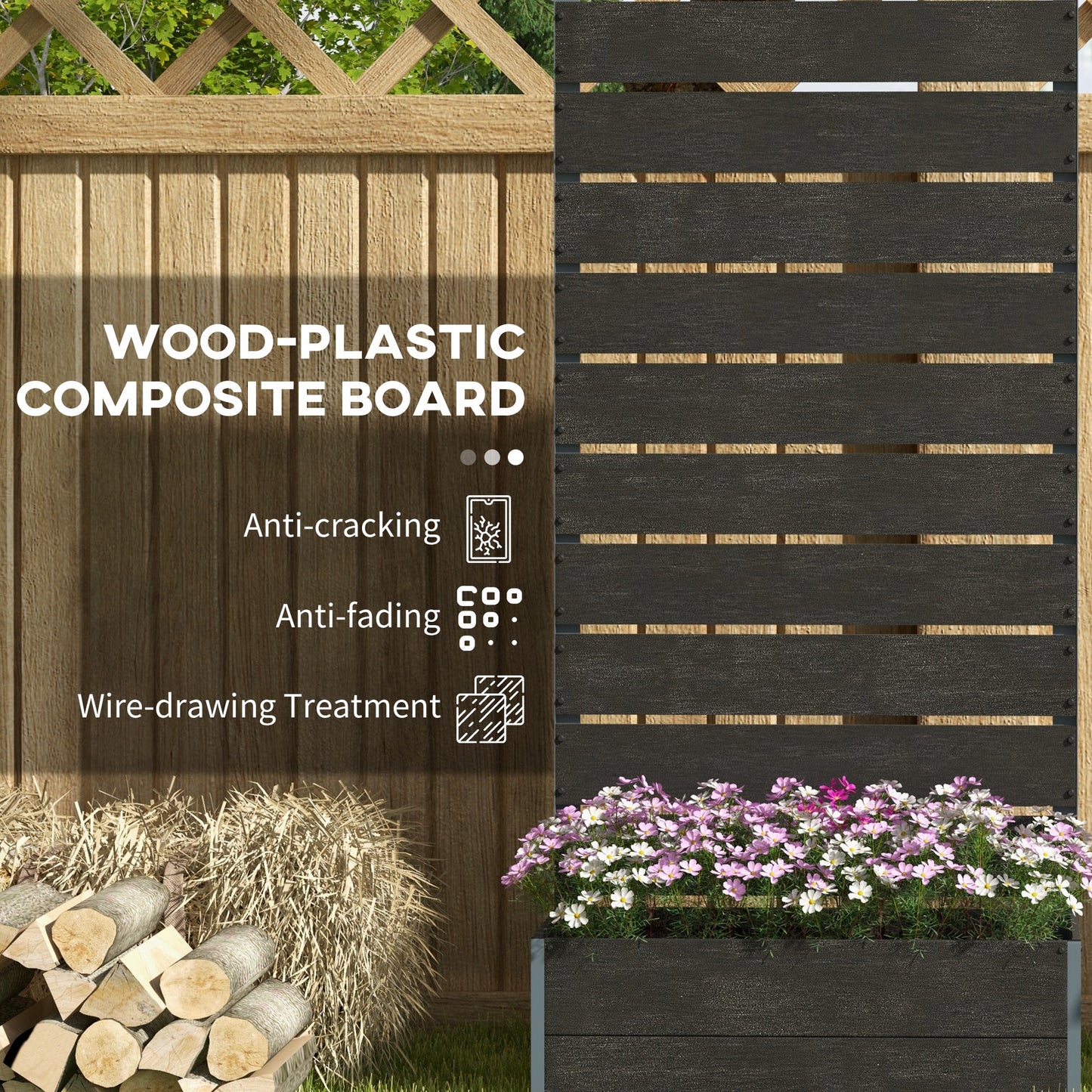 34 x 69.5cm Garden Planter Box, with Back Trellis