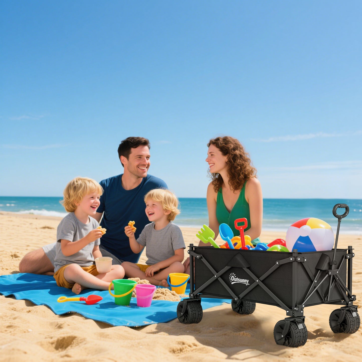 Folding Garden Trolley, Outdoor Wagon Cart with Carry Bag, for Beach