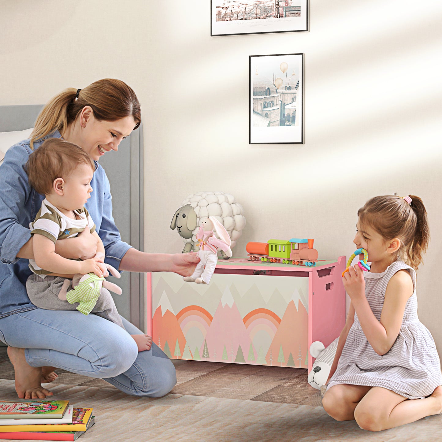 Toy Box, Kids Storage Chest, with Lid, Safety Hinge