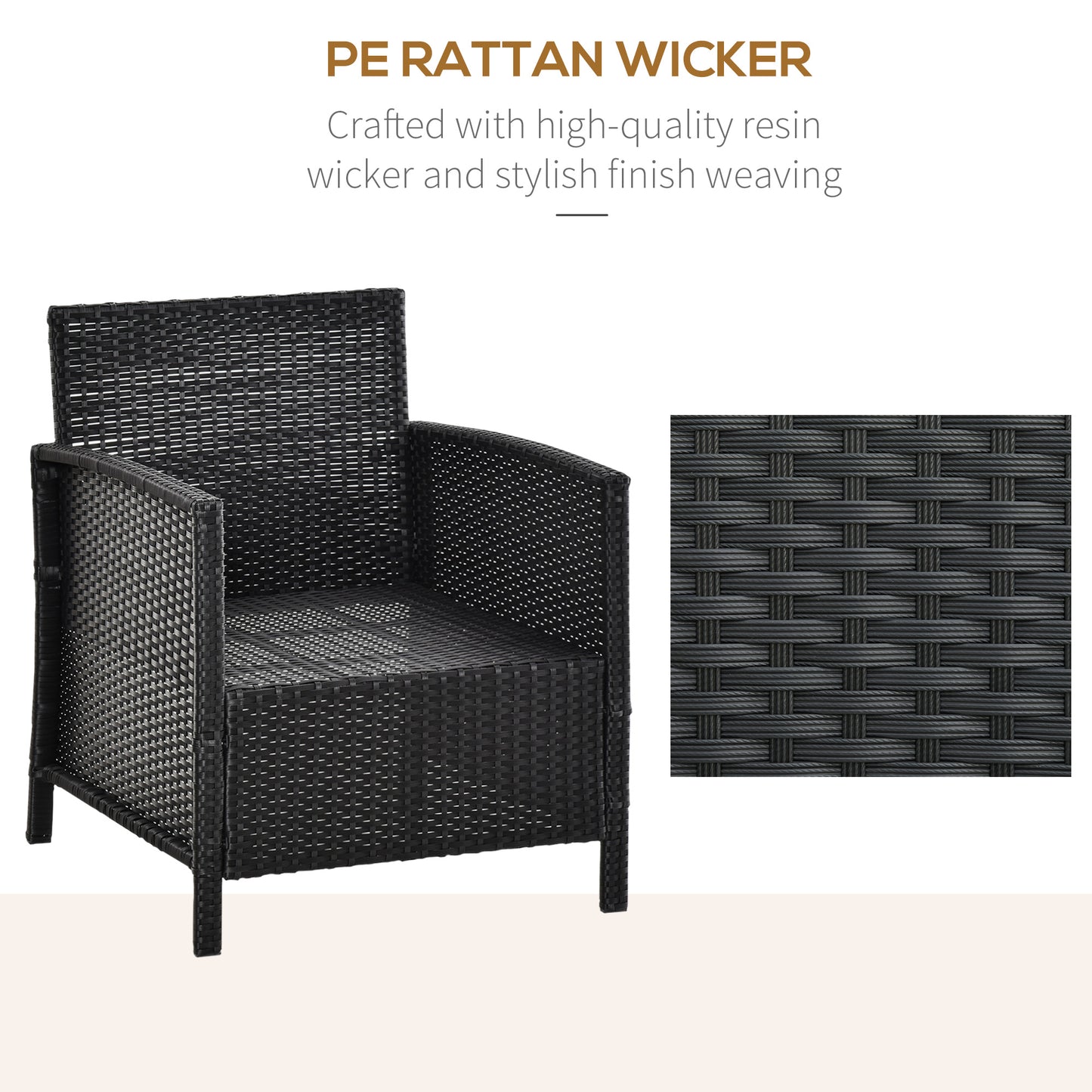 2-Seater PE Rattan Side Table & Armchair Bistro Set Jack