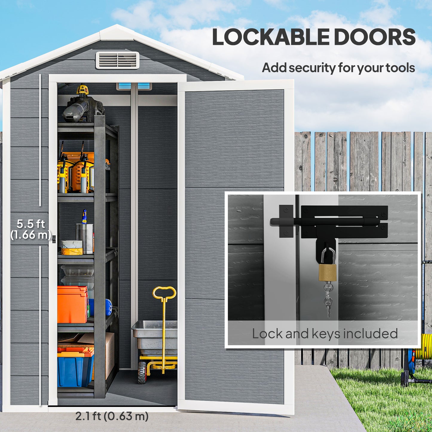 4 x 6ft Garden Shed, Plastic Shed with Floor, Window