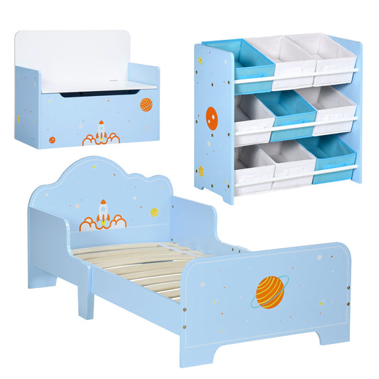 3PCs Kids Bedroom Furniture Set with Bed, Toy Box Bench