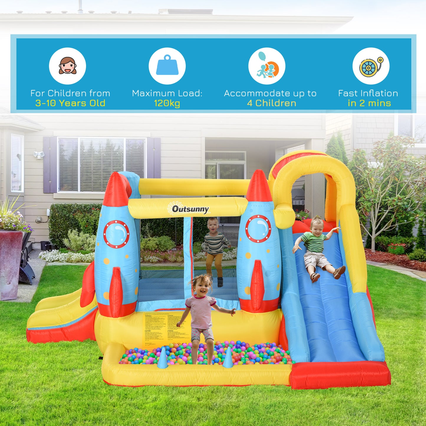 Bounce Castle Inflatable Trampoline Slide Pool Rocket Design 3.4 x