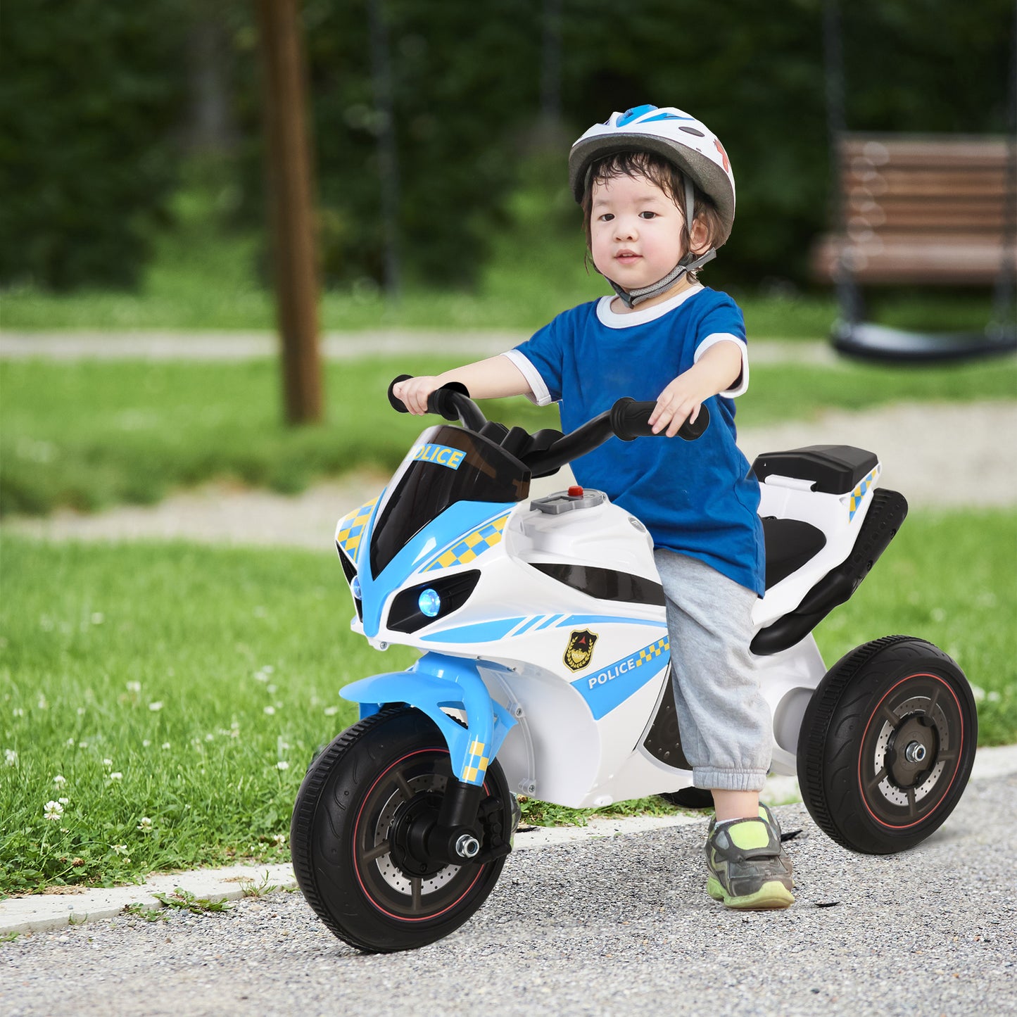 Kids Ride-On Police Bike 3-Wheel Vehicle w/ Music Lights Seat