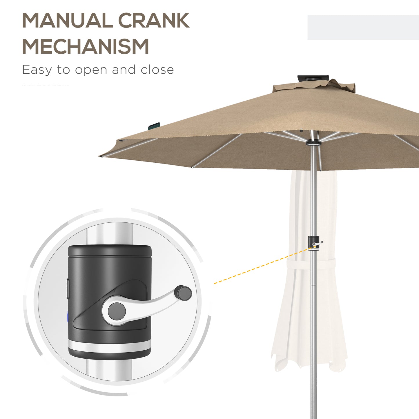 3m Parasol, with Solar-Powered LED Lights