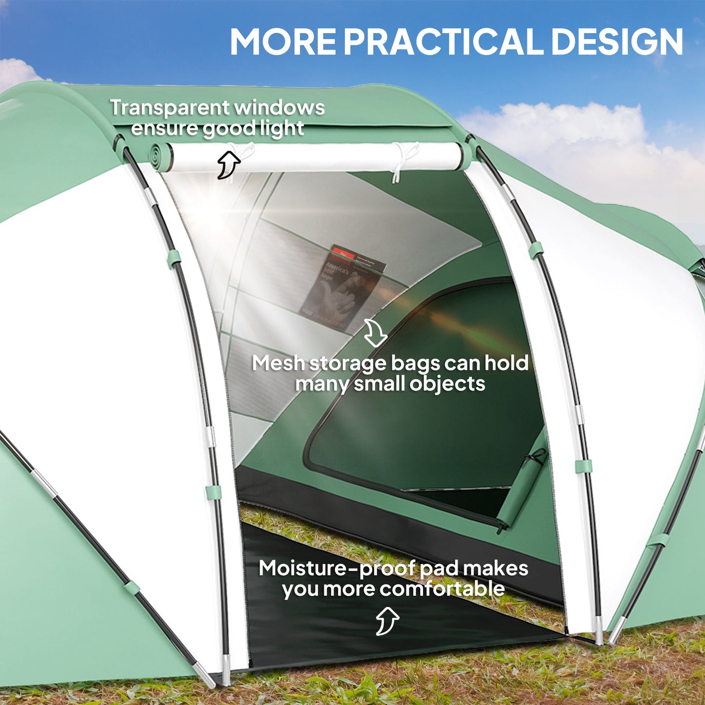 4-6 Man UV Protection Camping Tent - Green and