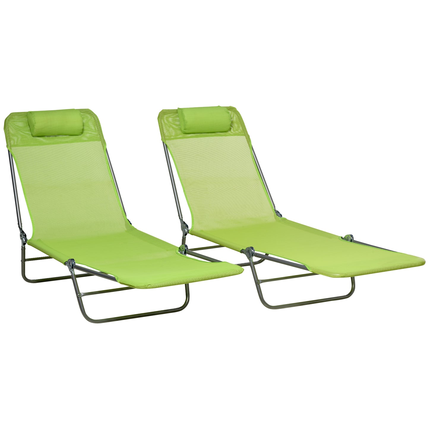 Set of Two Steel Frame Sun Loungers, with Reclining Backs