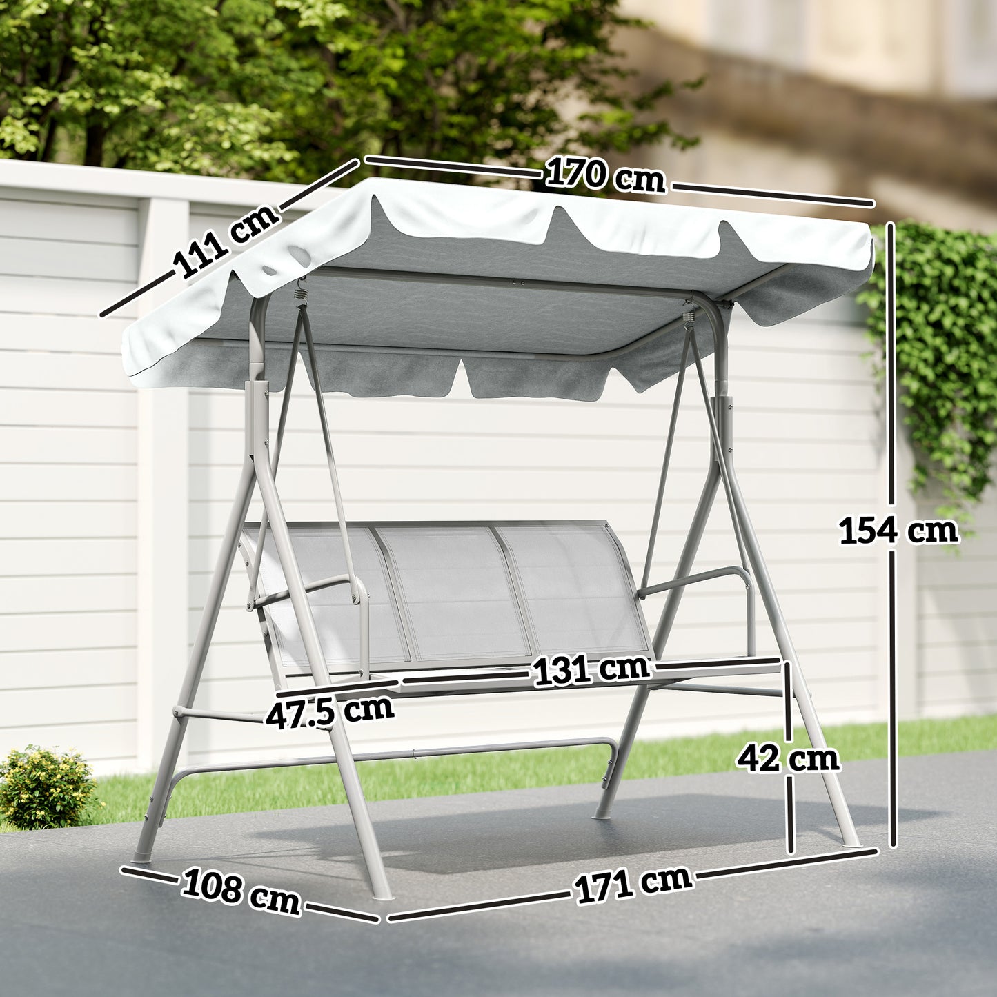 Metal Garden Swing Chair, 3-Seater Swing Seat