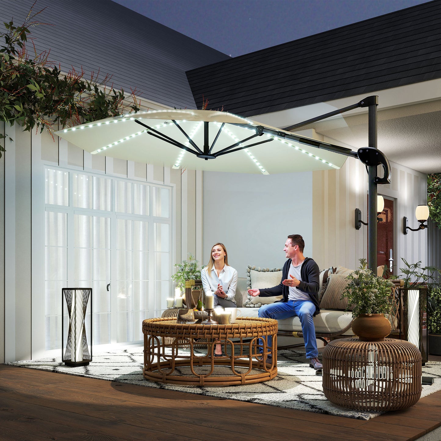 3(m) Cantilever Garden Parasol with Solar Powered Lights