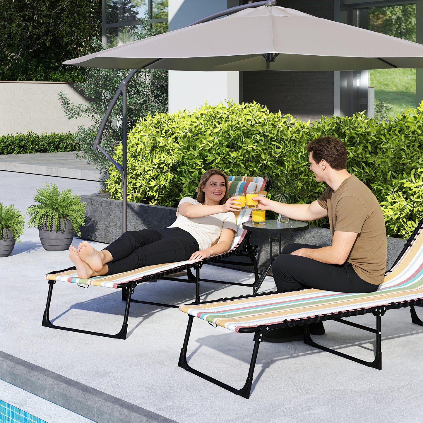 Folding Sun Lounger Beach Chaise Chair Garden Reclining Cot Camping