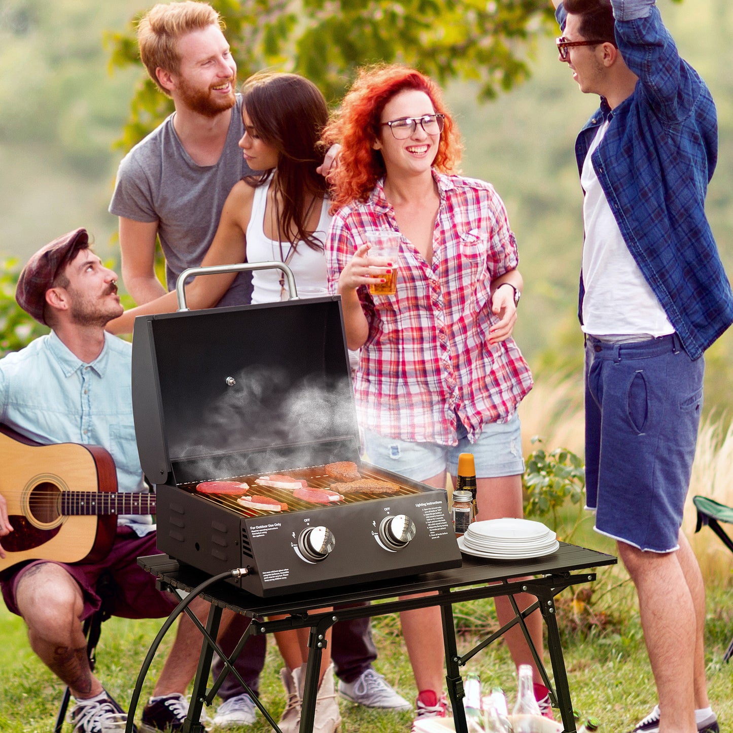 2 Burner Gas BBQ Grill Outdoor Portable Folding Tabletop Barbecue
