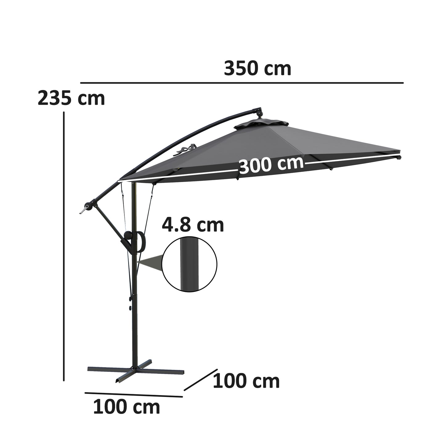 3(m) Garden Cantilever Parasol with Cover and Wind Protection Strap