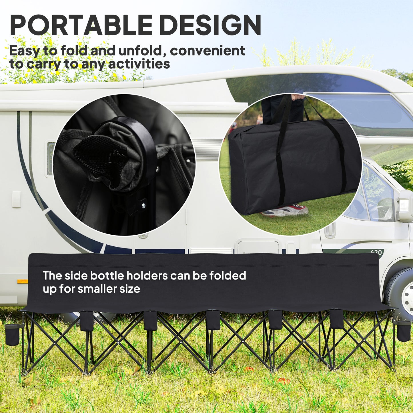 6 Seater Folding Camping Chair with Cup Holder & Carry Bag