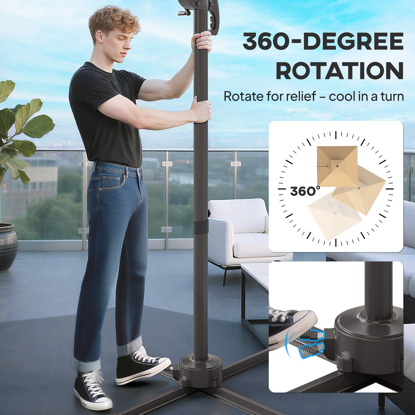 2.5m Cantilever Parasol with Solar Powered LED Lights, 360° Rotation