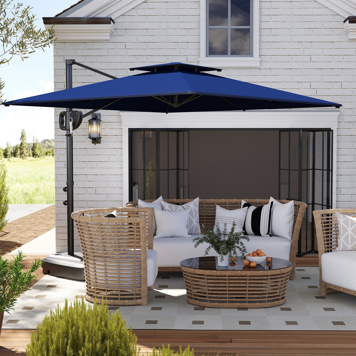 Cantilever Parasol with Weighted Base Double Top Garden Parasol