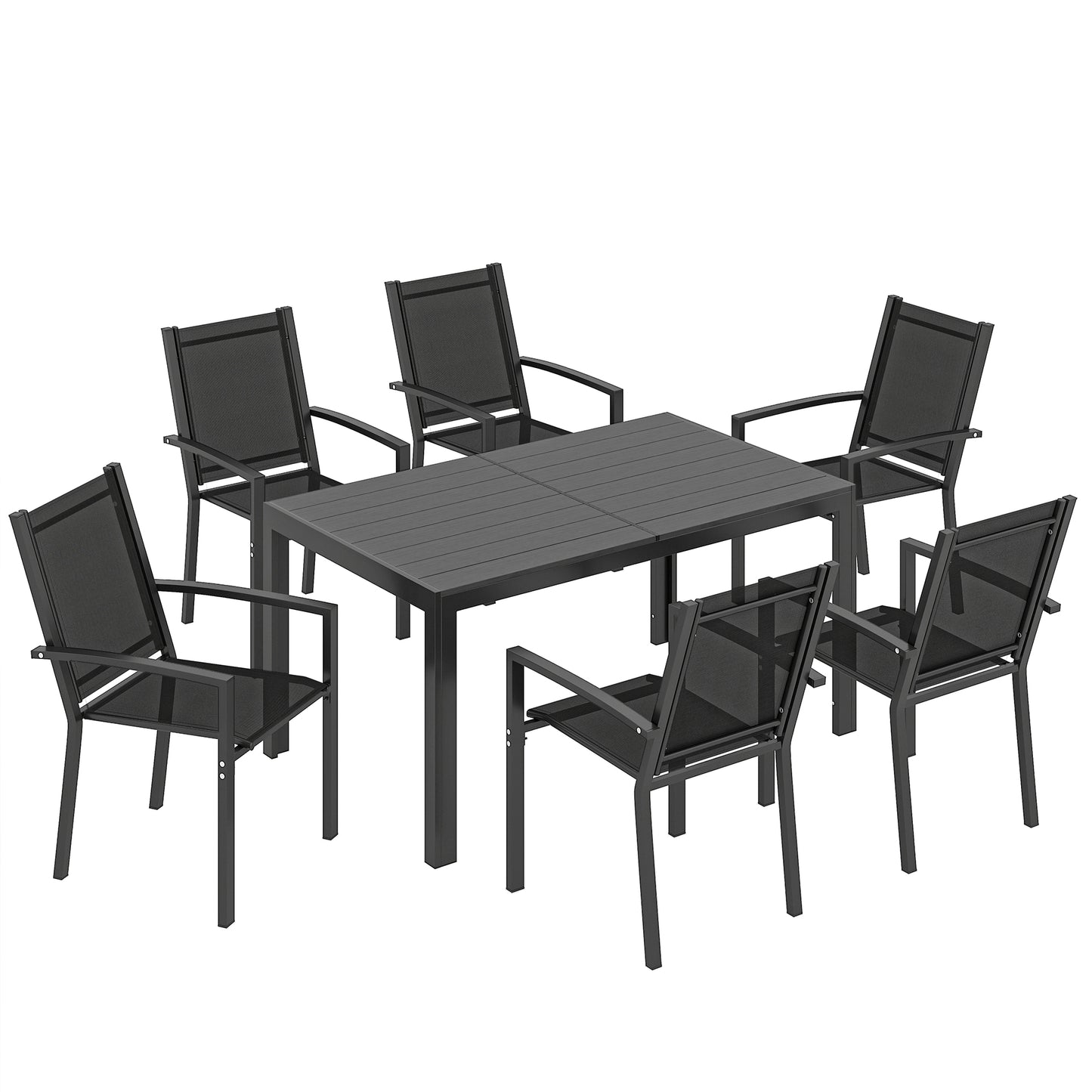 Seven-Piece Garden Dining Set, with Plastic Wood-Top Table