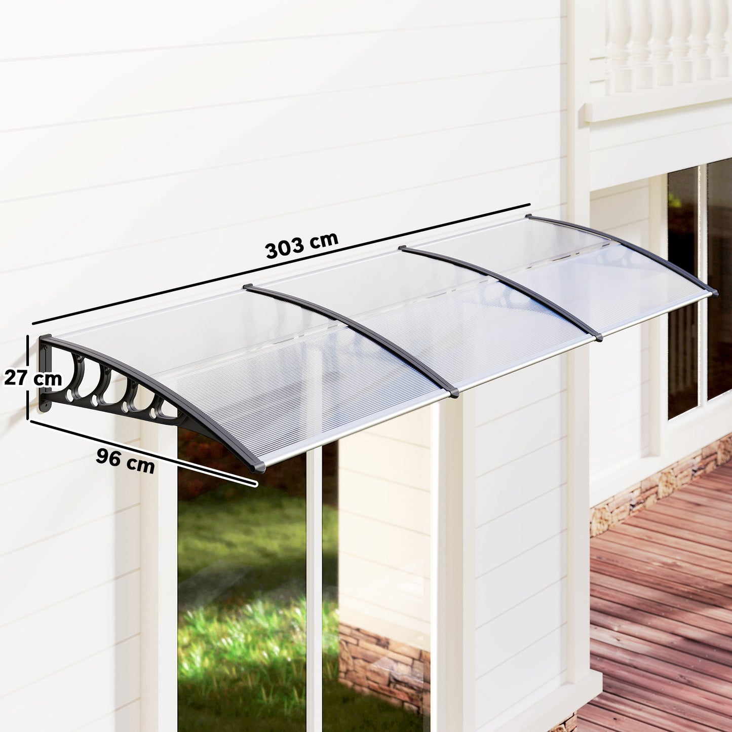 Front Door Canopy, Outdoor Awning, Rain Shelter, 303 x 96cm
