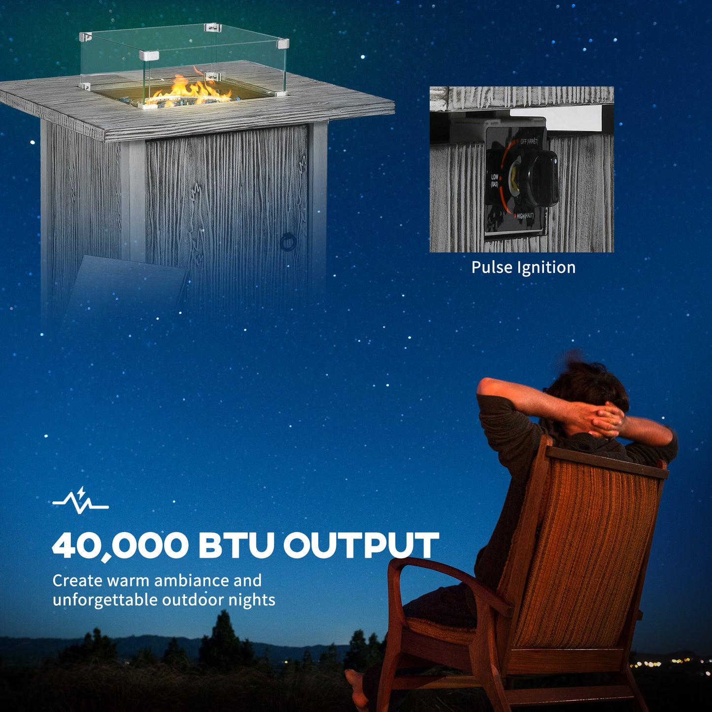 71cm 50,000 BTU Gas Fire Pit Table with Cover and Glass Screen