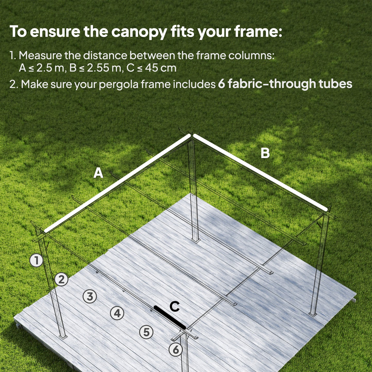 Retractable Pergola Cover, 2.55 x 2.5 m Replacement Canopy Fabric