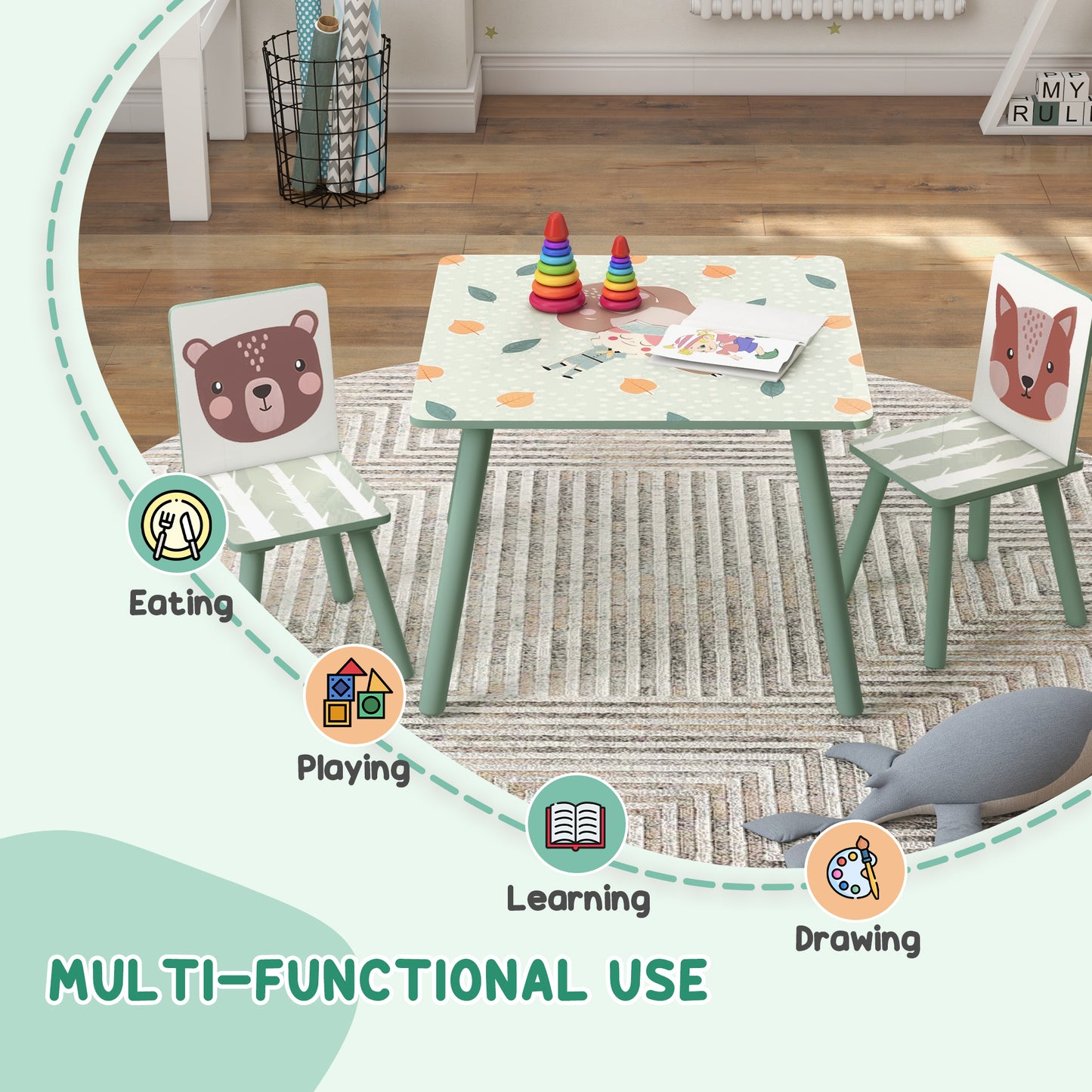 Kids and Table Chairs, Children Desk with Two Chairs