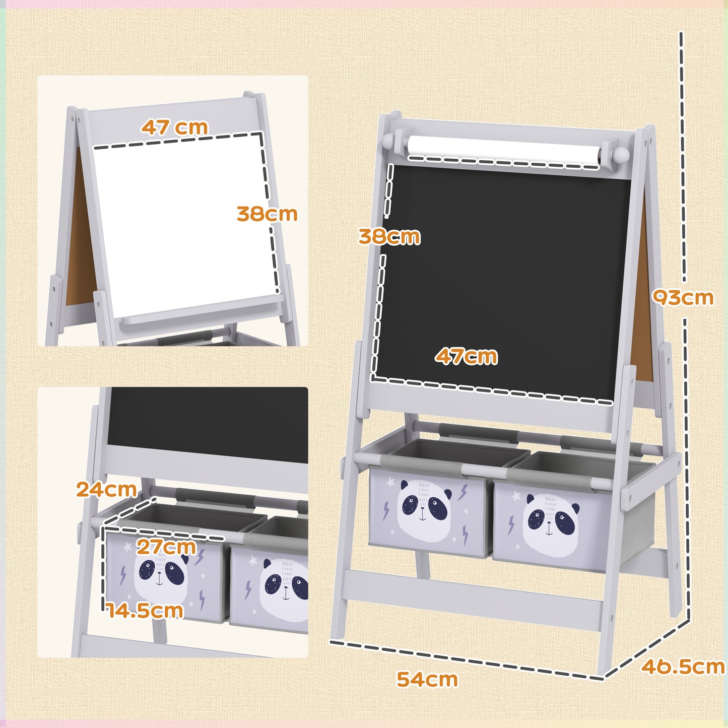 3-In-1 Kids Easel with Paper Roll, Art Easel, with Storage