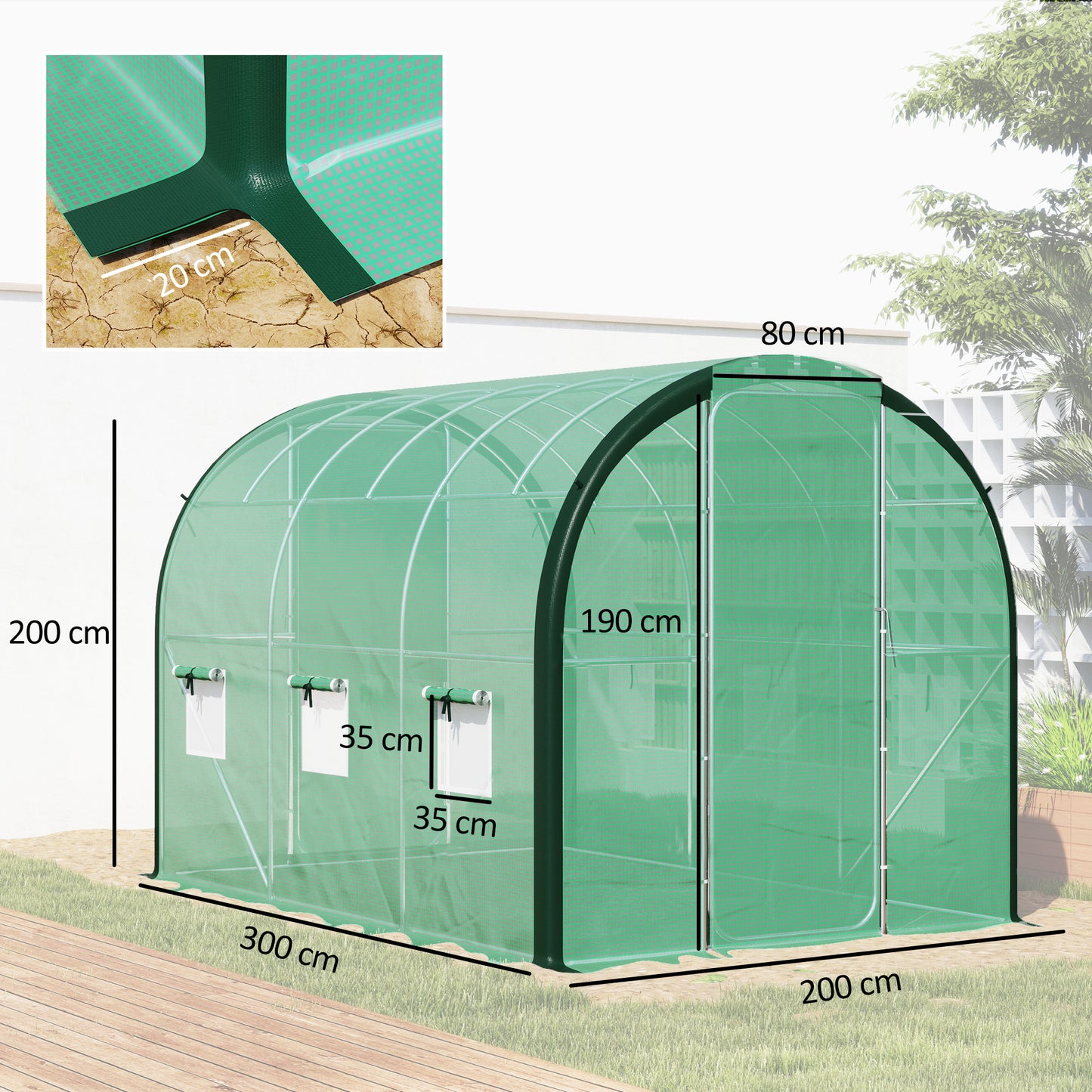 3 x 2 m Polytunnel Greenhouse, with Reinforced PE Cover