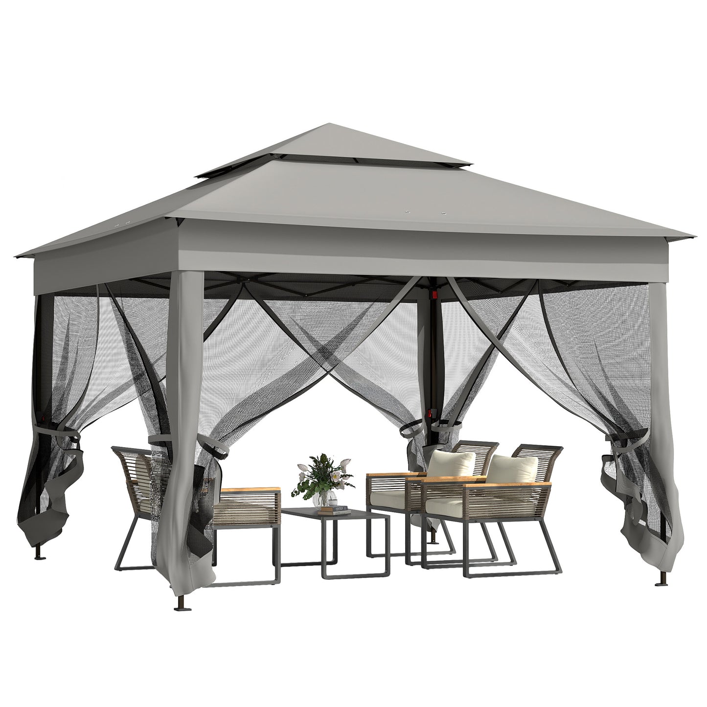 3 x 3(m) Pop Up Gazebo, Double-roof Garden Tent with Netting