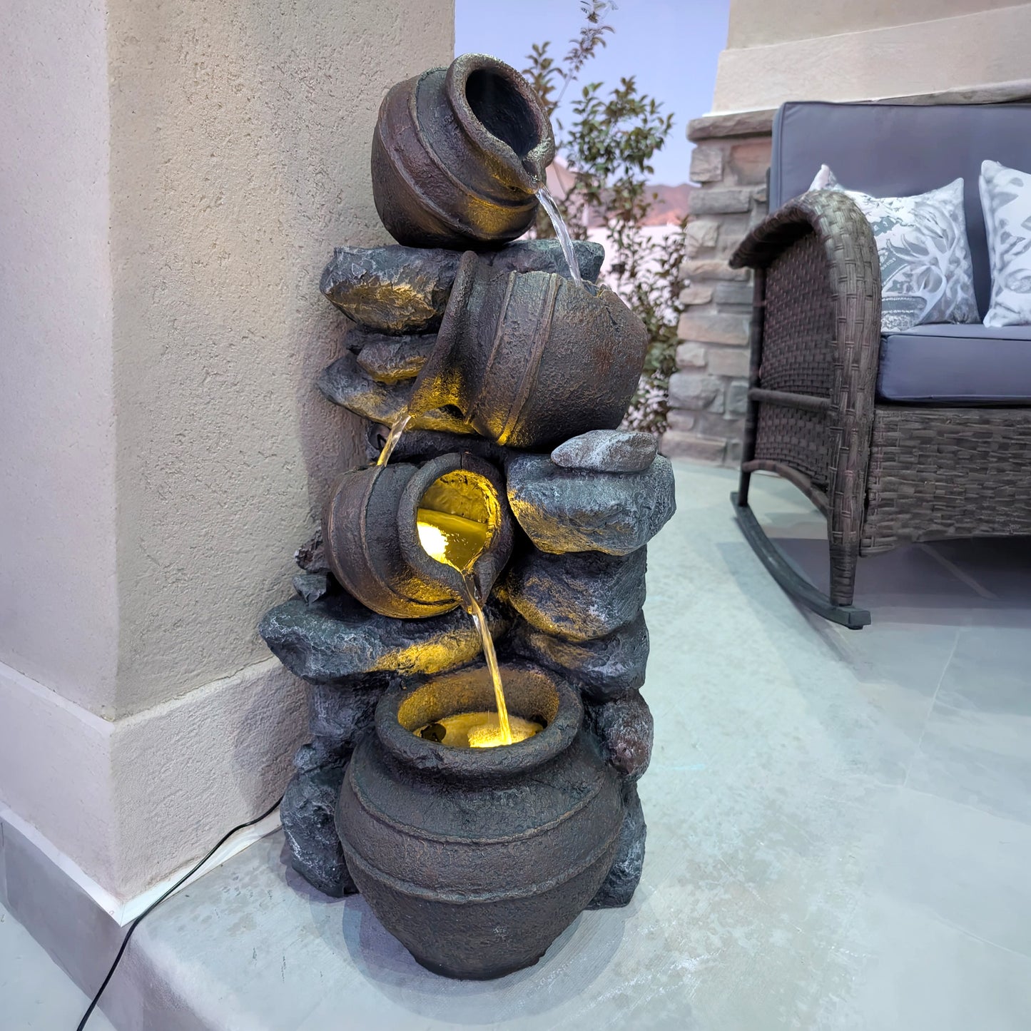 Solar Powered Garden Water Feature with LED Lights and Pump