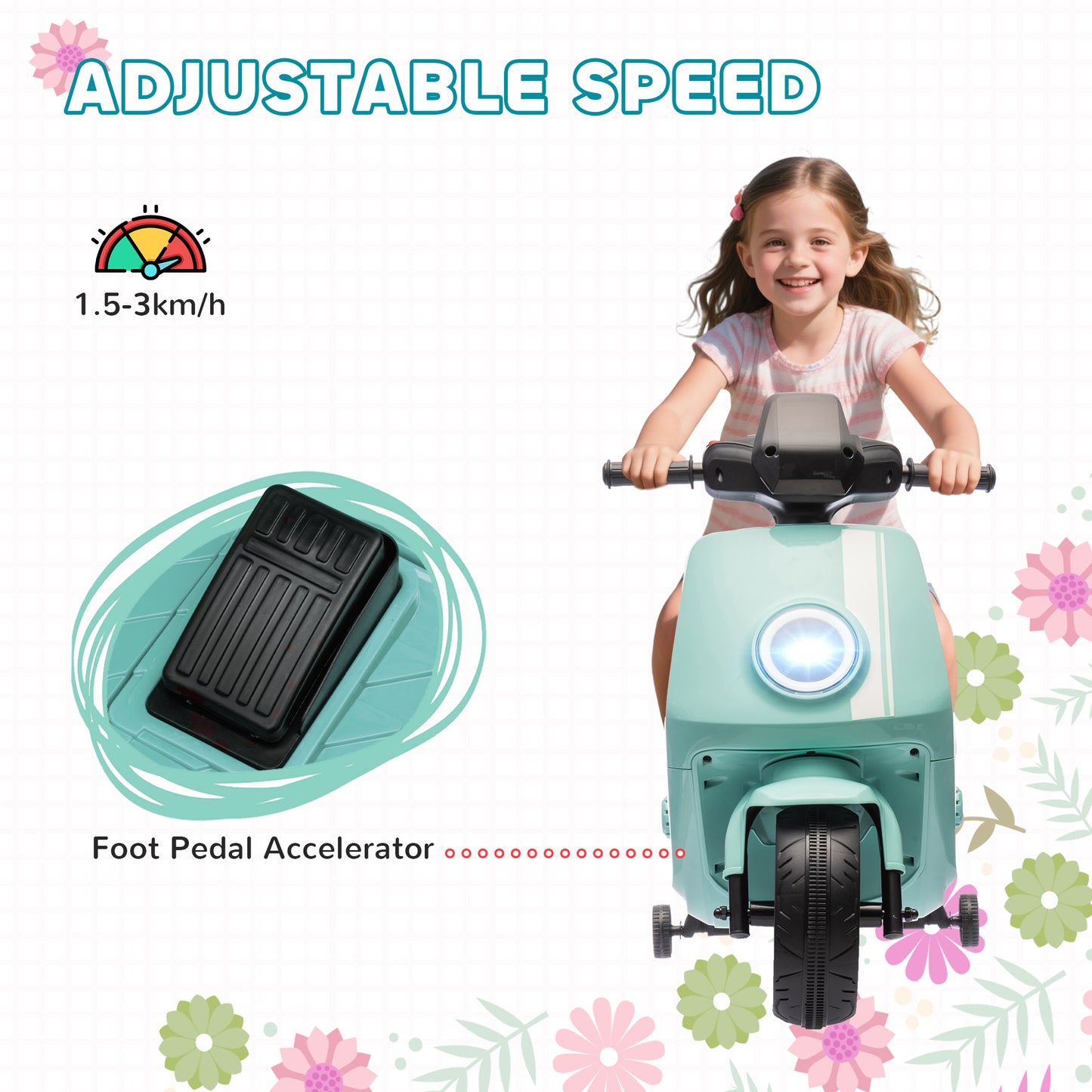 6V Ride on Motorbike, Kids Electric Motorbike w/ Headlights, Music