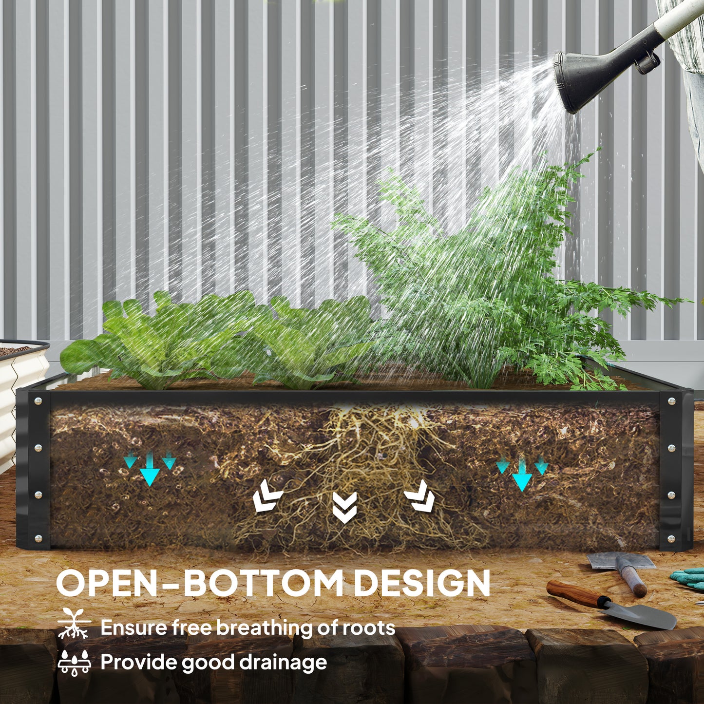 432L Square Raised Garden Bed Box with Weatherized Steel Frame