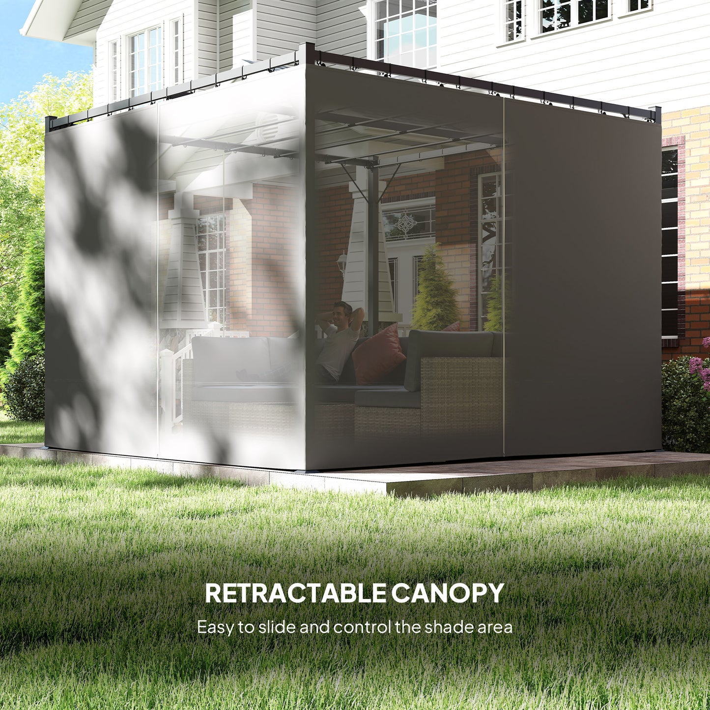 3 x 3m Moving Canopy Metal Pergola, with Curtains