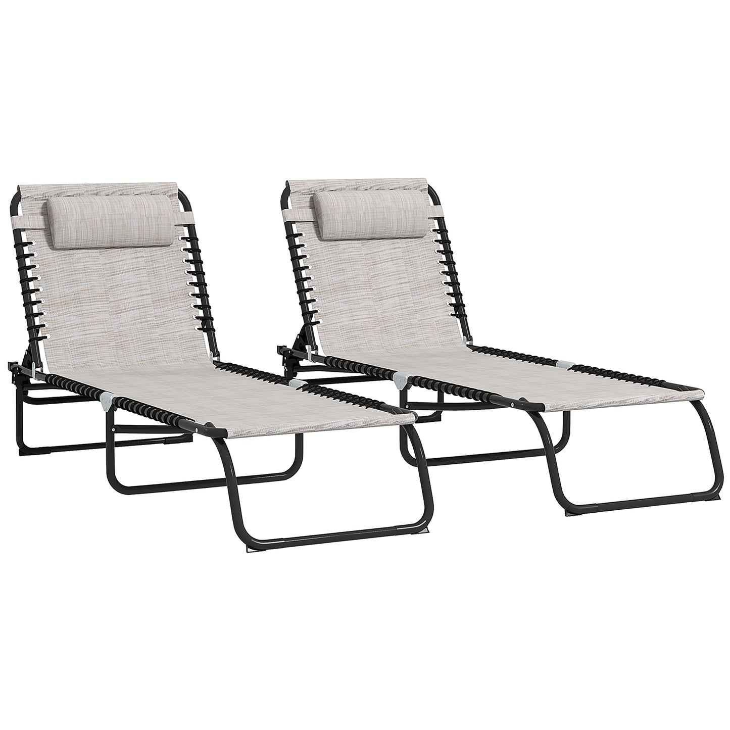 Set of Two Folding Sun Loungers, with Four-Position Backs