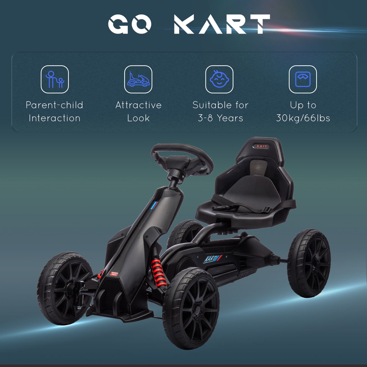 Kids Pedal Go Kart, with Adjustable Seat, EVA Wheels, Seat, Handbrake