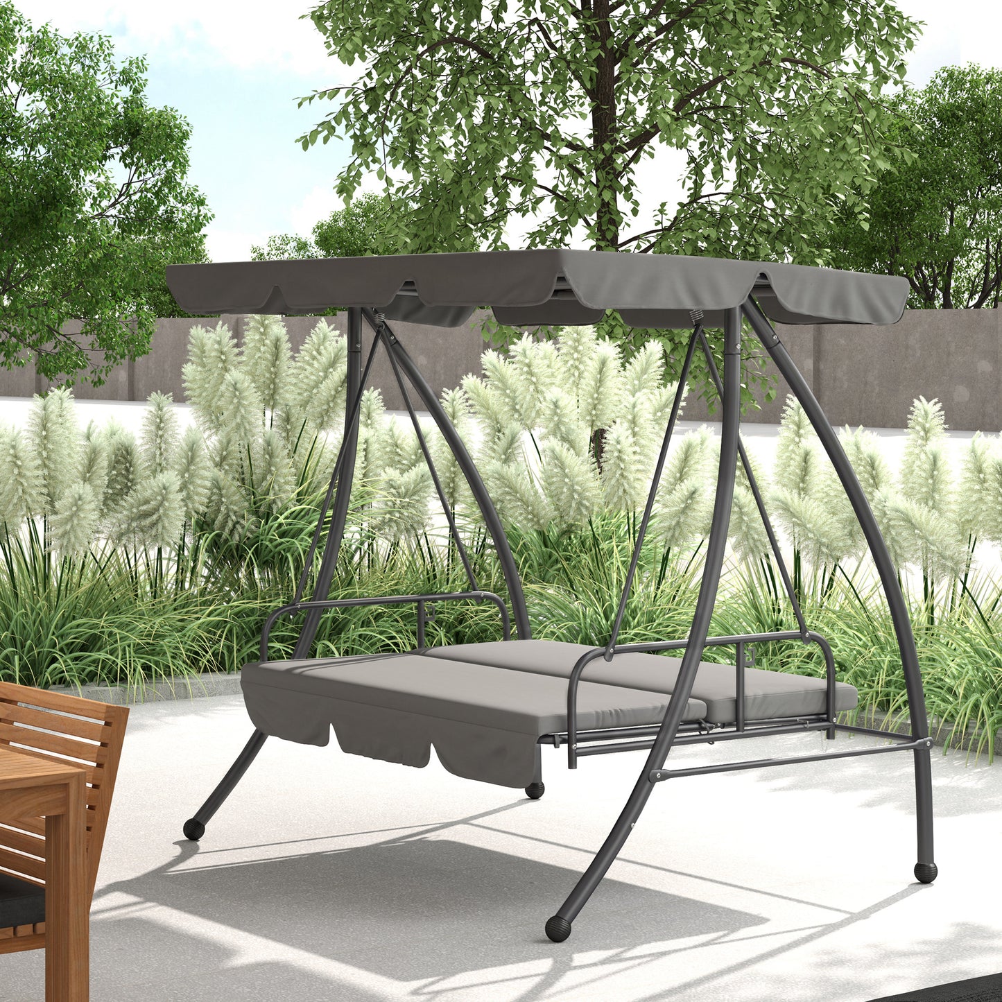 Outdoor 2-in-1 Swing Chair Lounger 3 Seater Garden Swing Seat Bed