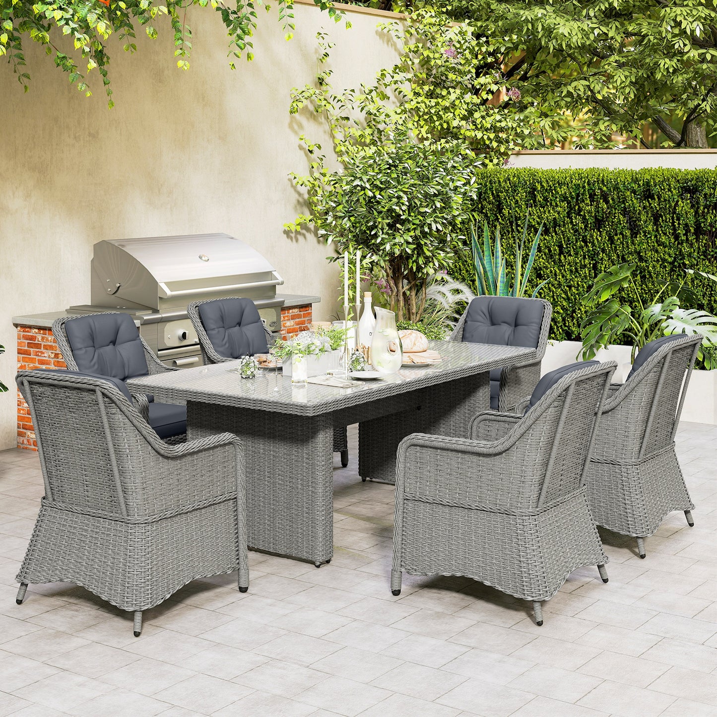 Seven-Piece Rattan Dining Set (1)
