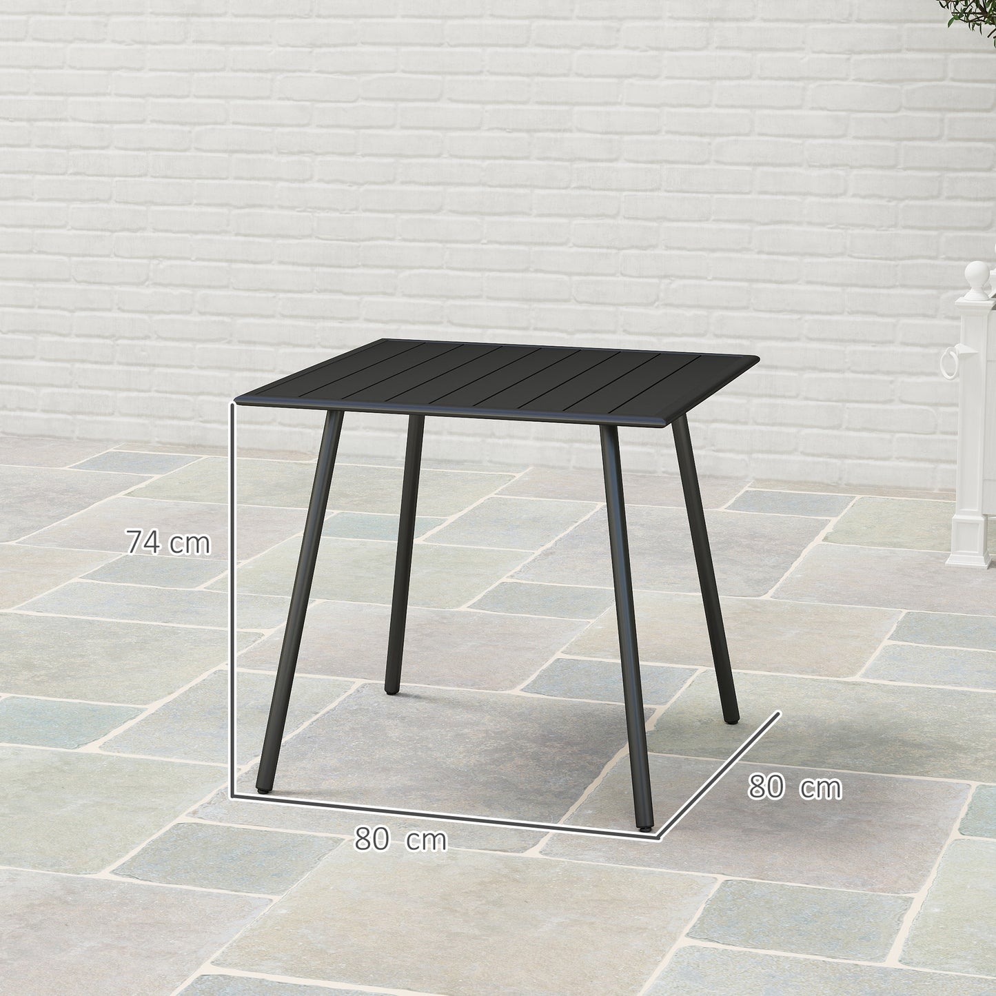 Square Garden Table with Slat Top, Steel Frame