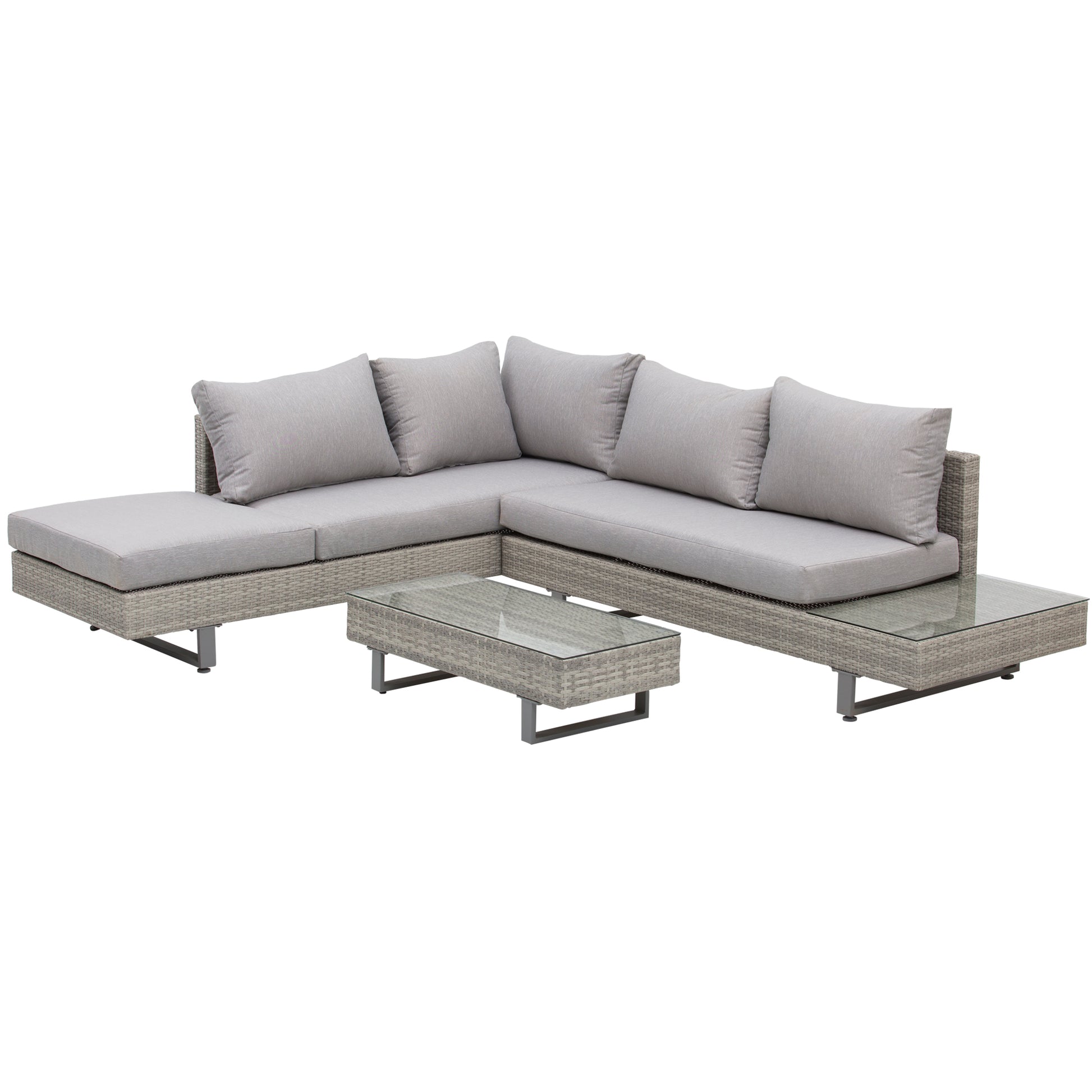 Three-Piece Corner Rattan Set, with Glass Tables