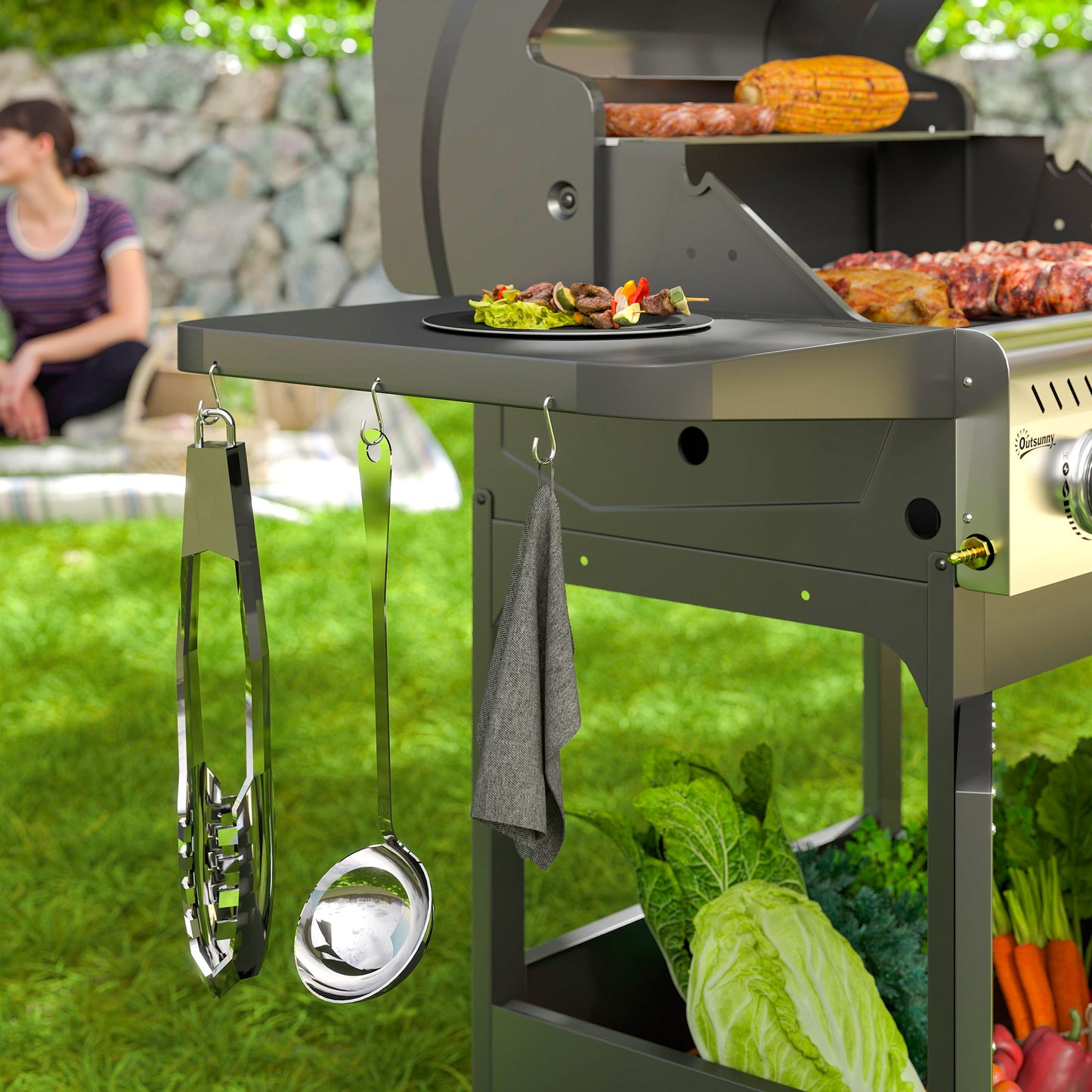 7.5kW Three-Burner Gas BBQ Grill, with See-Through Lid