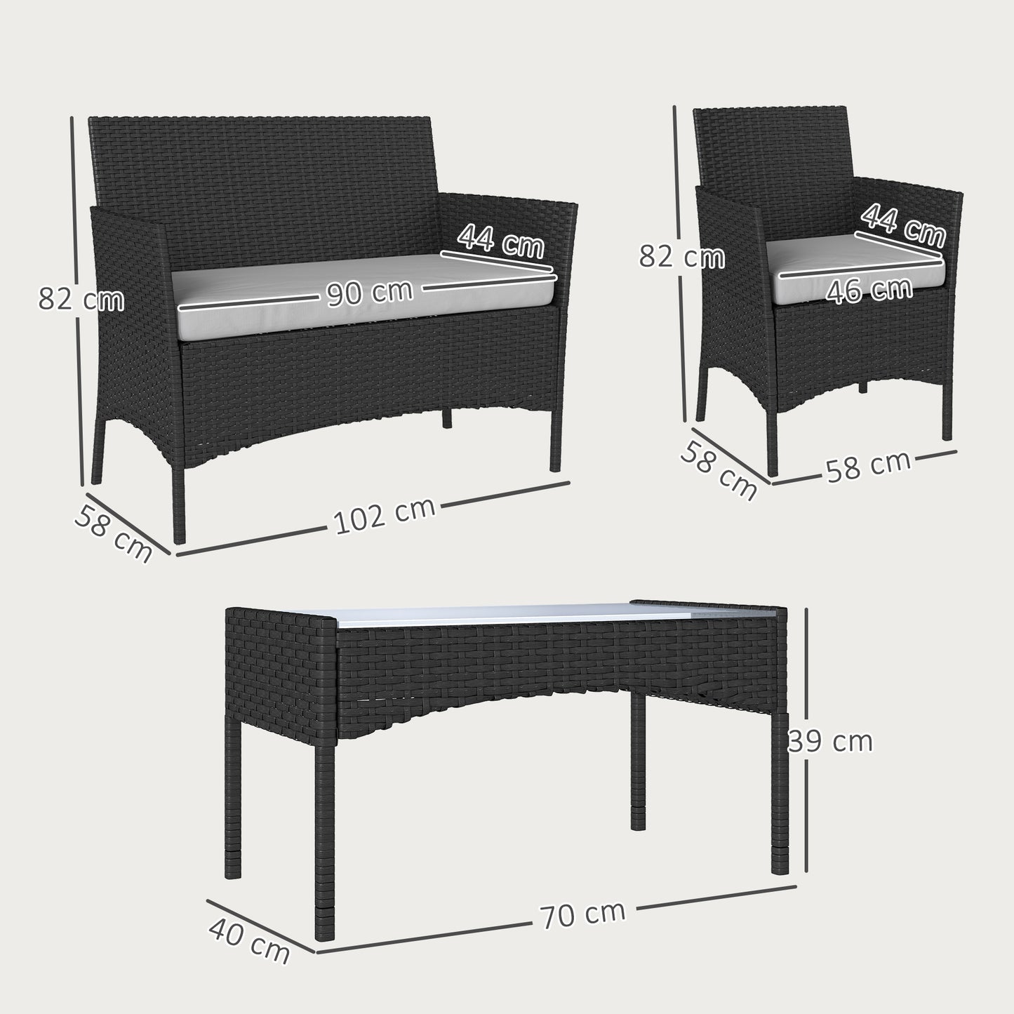 4 Piece Rattan Garden Furniture Sofa Set with Loveseat, Armchairs