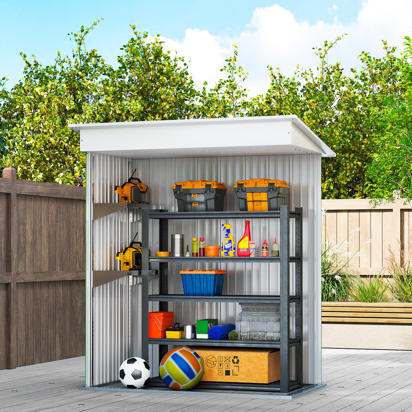 Metal Garden Shed, Outdoor Lean-to Shed for Tool Motor Bike