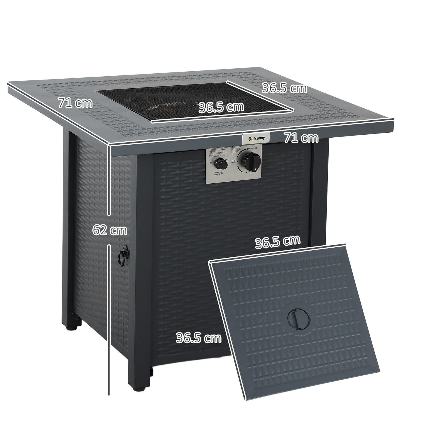 71 x 71cm 40000 BTU Gas Firepit Table - Black/Dark