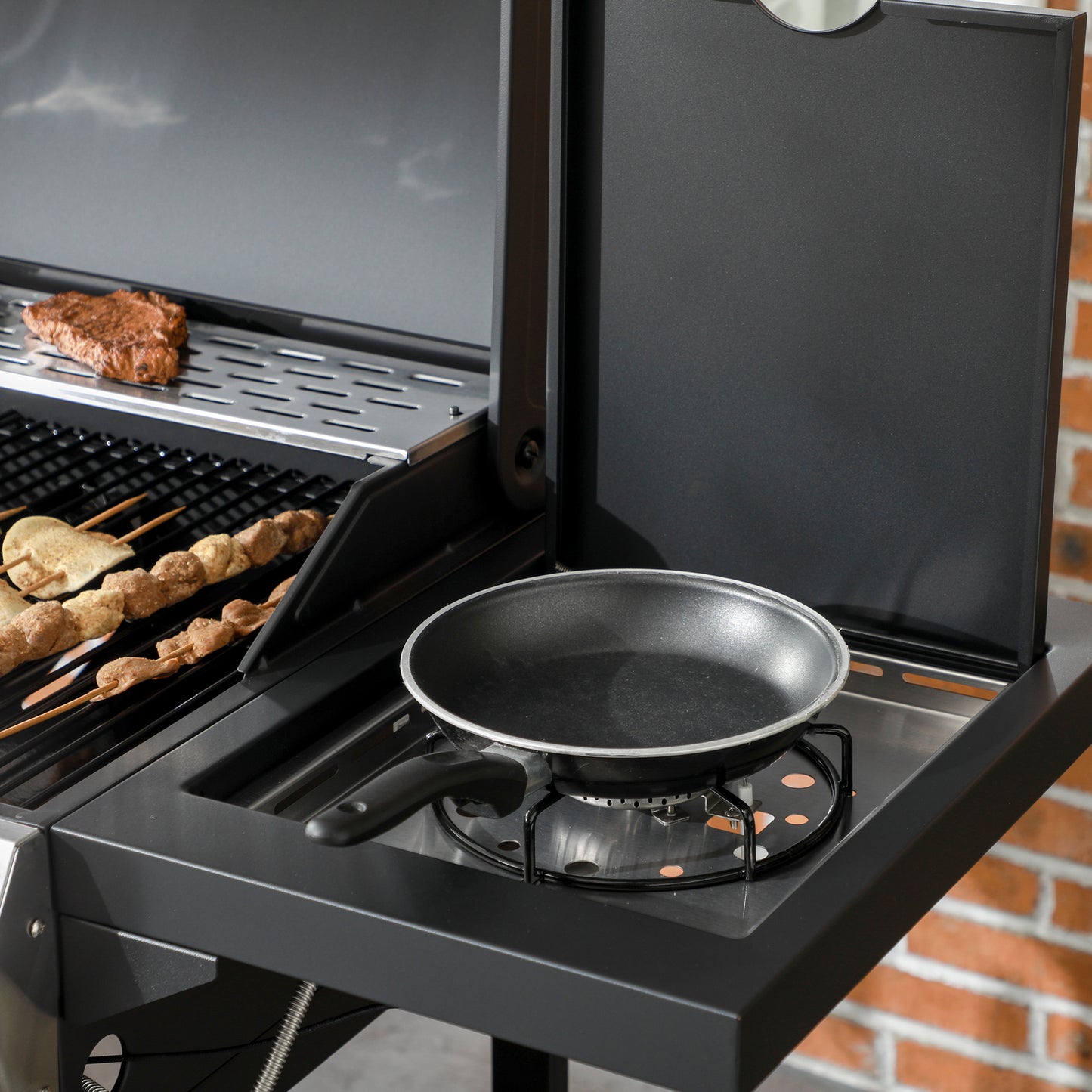Four-Burner Steel Gas Grill, with Thermometer