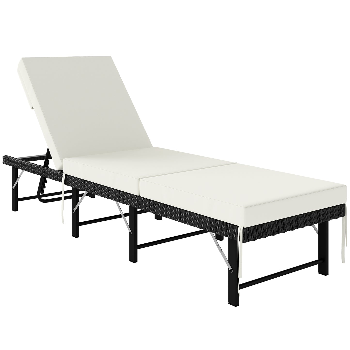 Single Folding Rattan Sun Lounger, with Cushion