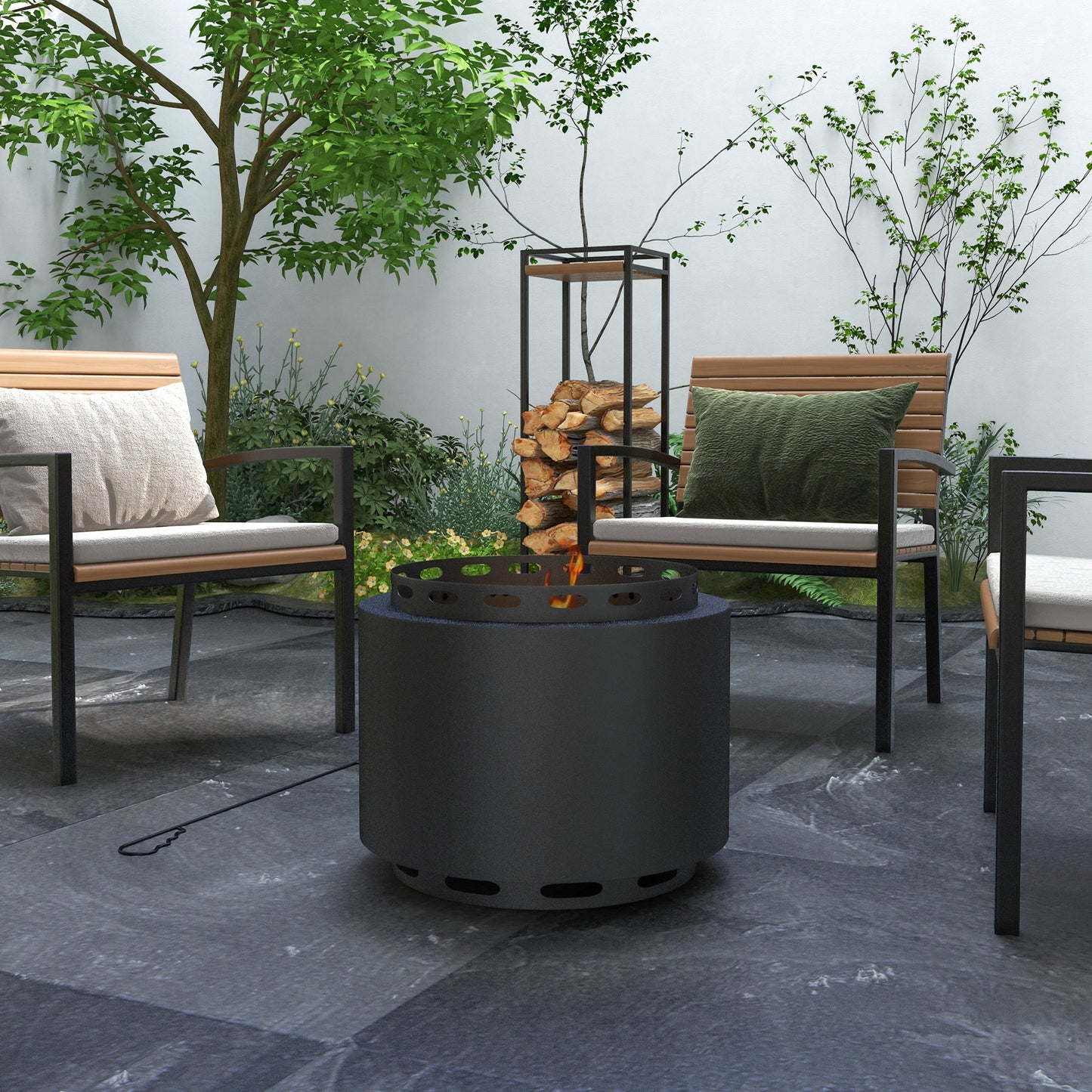 Smokeless Fire Pit, 48.5cm Portable Wood Burning Firepit with Poker (1)