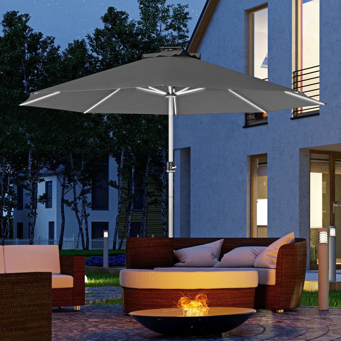 3m Parasol, with Solar-Powered LED Lights