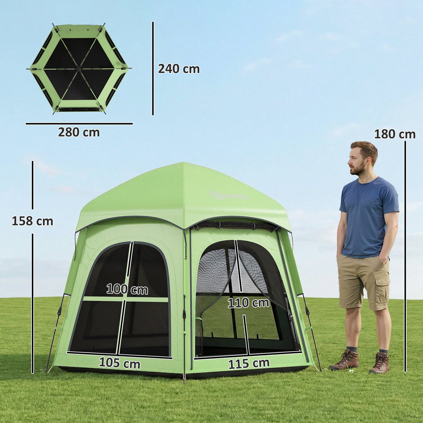 Pop Up Tent 3000mm Waterproof Instant Camping Tent 3-4 Person