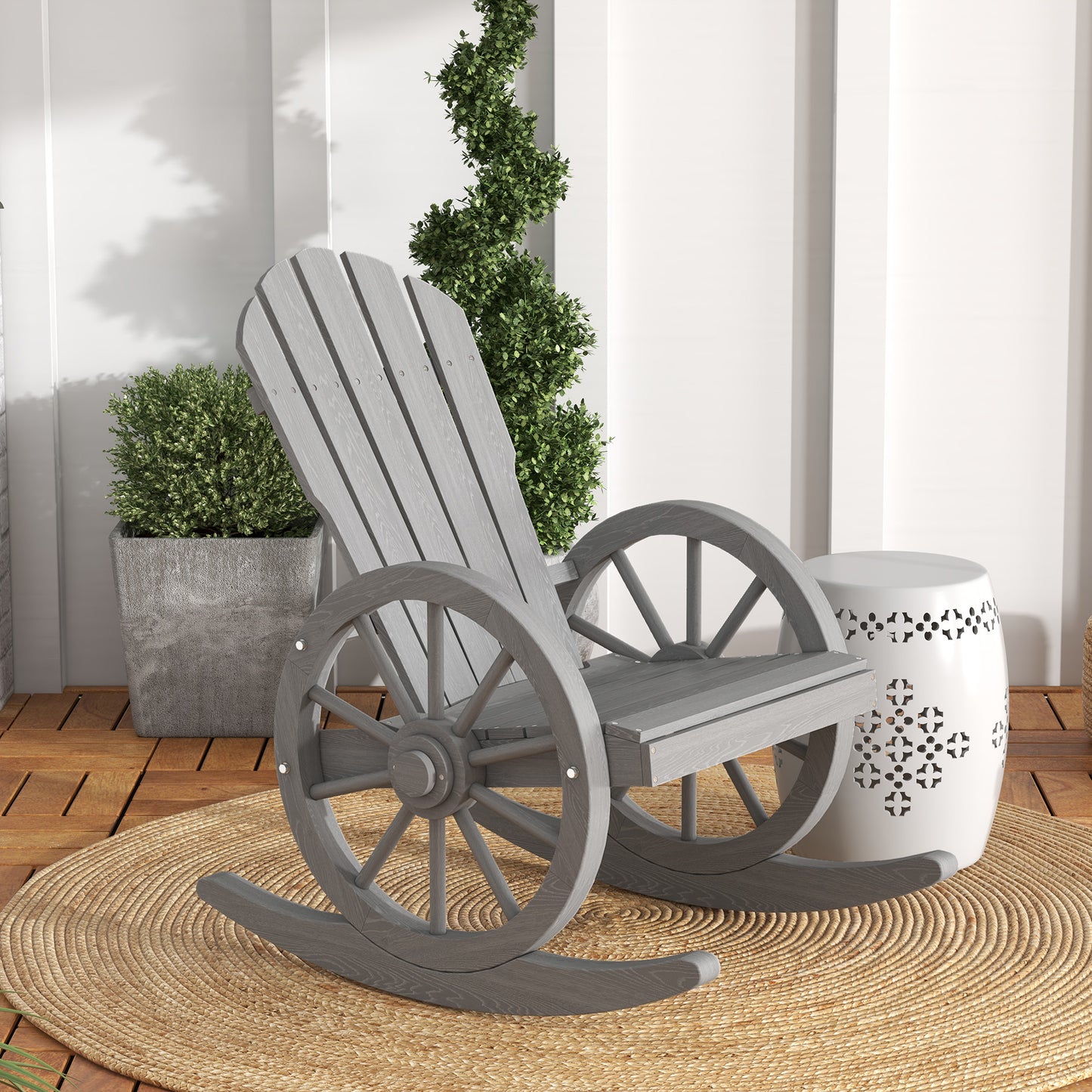 Wooden Adirondack Rocking Chair Reclining Armchair Outdoor Garden