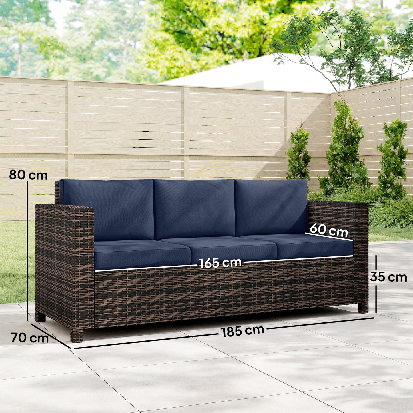 3 Seater Rattan Sofa All-Weather Wicker Weave Metal Frame Chair (1)